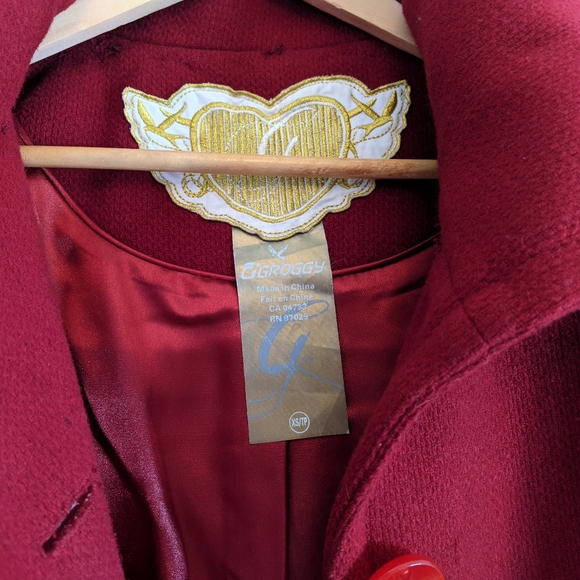 Red wool peacoat with hood - Picture 6 of 8